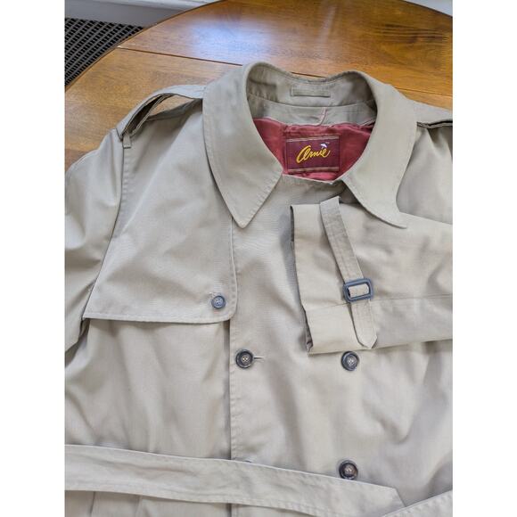Vintage Arnie Men’s Trench Coat 52 Tall – Tan, Belted, Faux Fur Liner - Picture 5 of 15